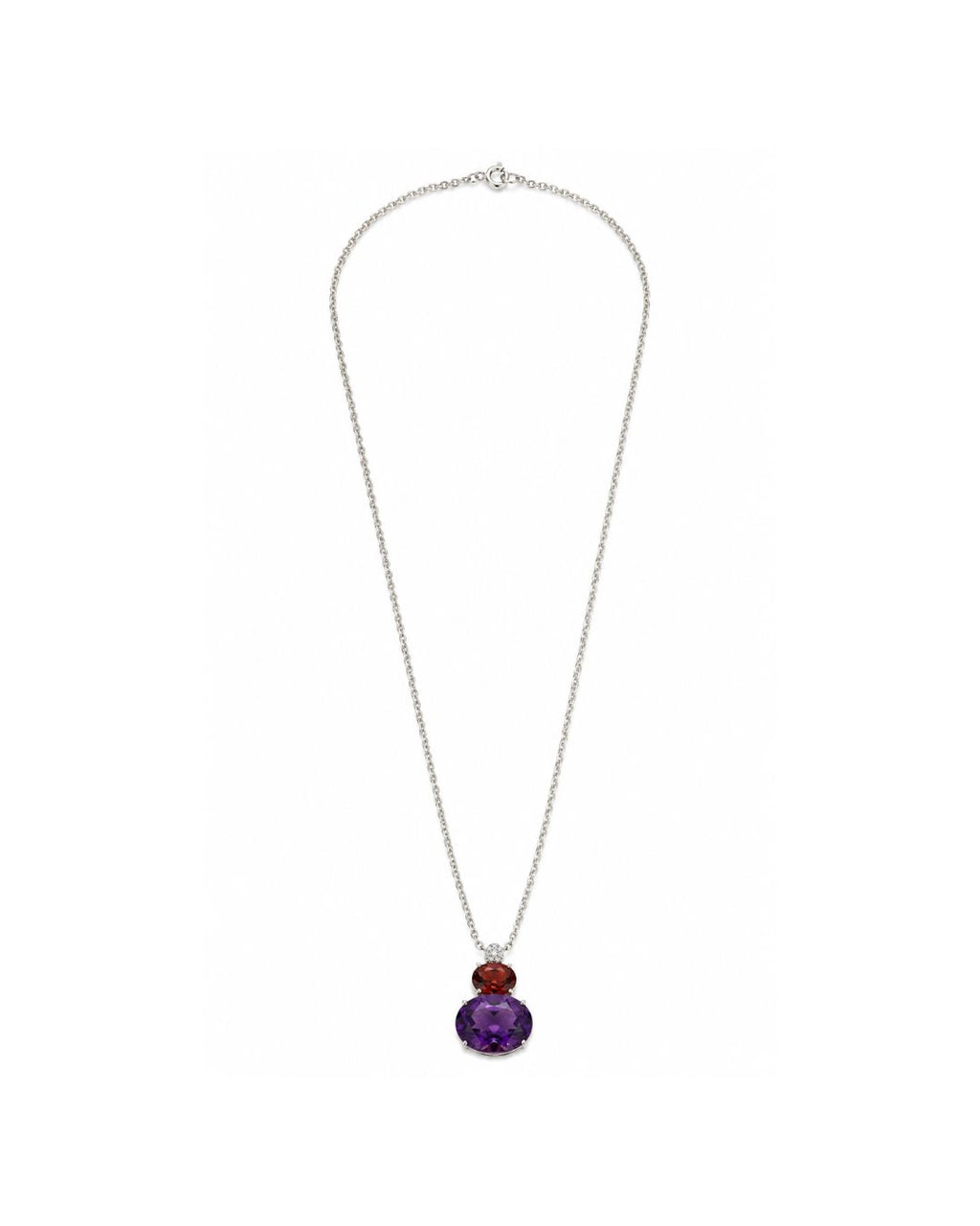Colar Seixos Ametista Turmalina Rosa em Ouro Branco 18K