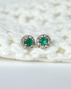 Brinco Esmeralda Infantil em Ouro Branco 18K