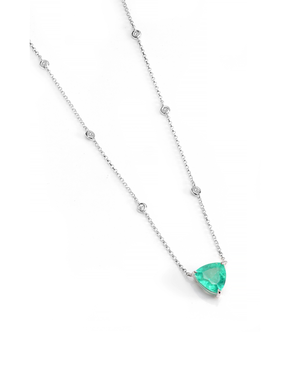 Colar Trilhon Esmeralda em Ouro Branco 18K