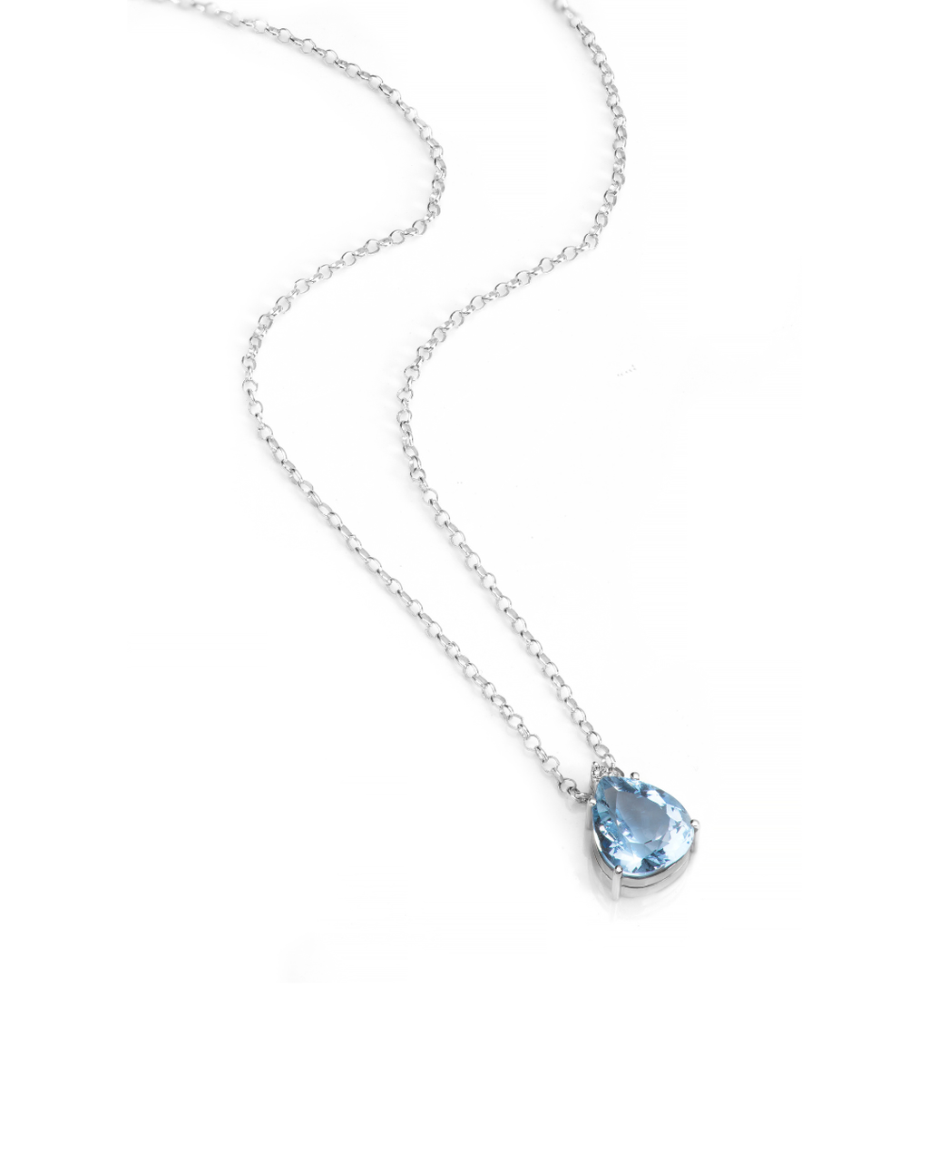 Colar LIA Gota Água Marinha Diamante em Ouro Branco 18K