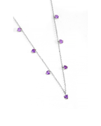 Choker 7 Corações Ametistas 4mm em Ouro Branco 18K