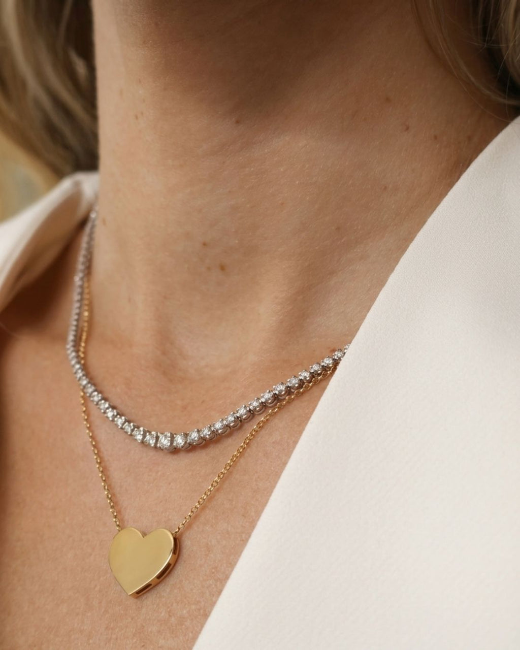 Colar Riviera Curta em Ouro Branco 18K