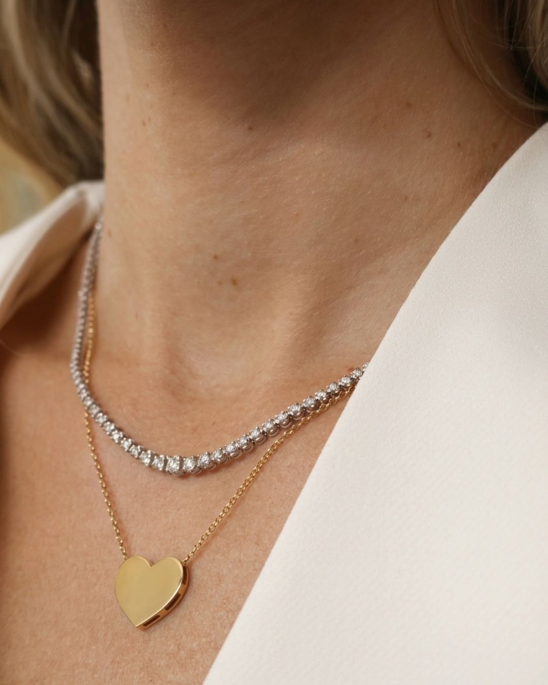 Colar Riviera Curta em Ouro Branco 18K