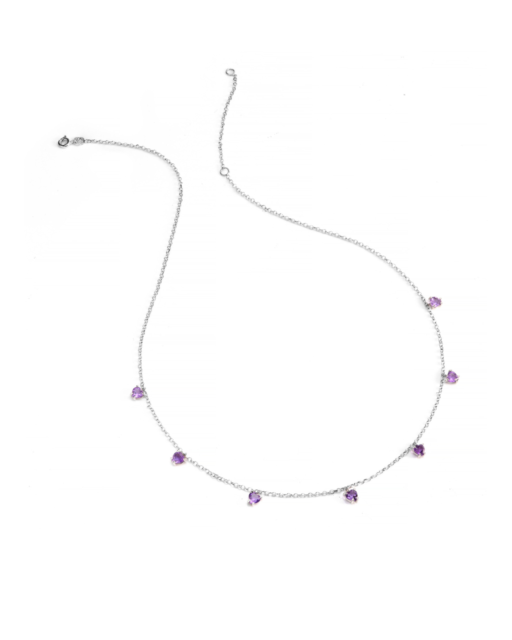 Choker 7 Corações Ametistas 4mm em Ouro Branco 18K