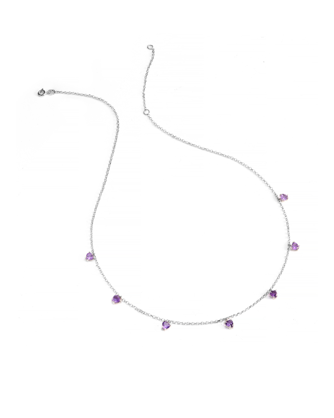 Choker 7 Corações Ametistas 4mm em Ouro Branco 18K