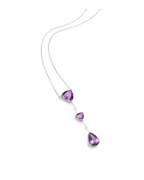 Colar Trio Ametistas Gotas e Trilhon em Ouro Branco 18K