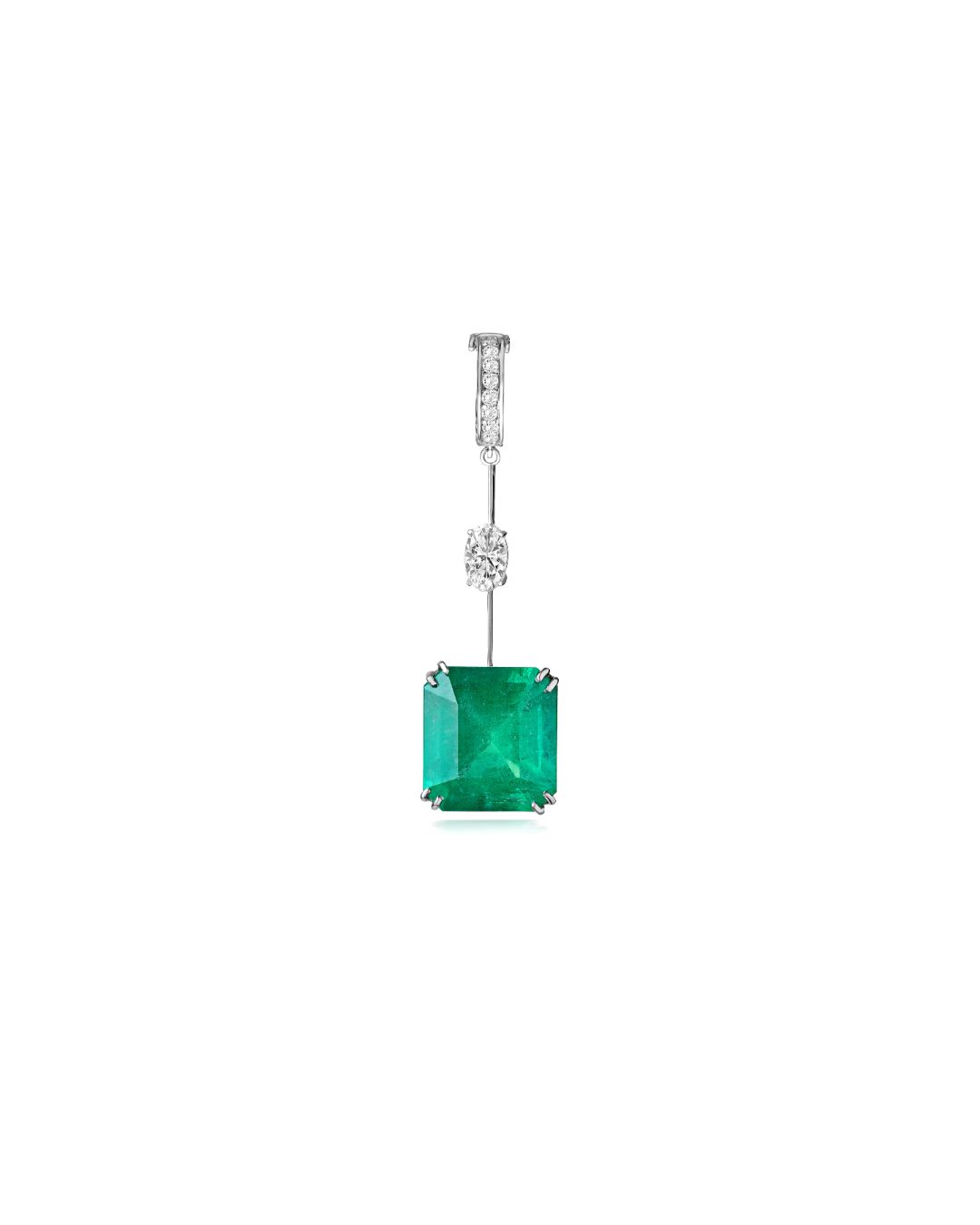 Pingente Clips Esmeralda e Diamantes em Ouro Branco 18K
