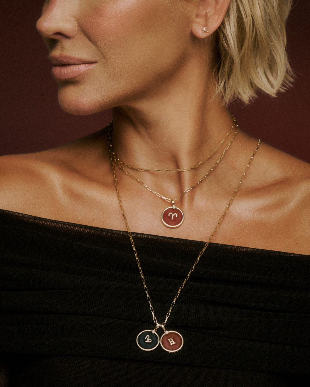 Pingente GÊMEOS Ágata Marrom em Ouro Amarelo 18k - Collab Mônica Salgado