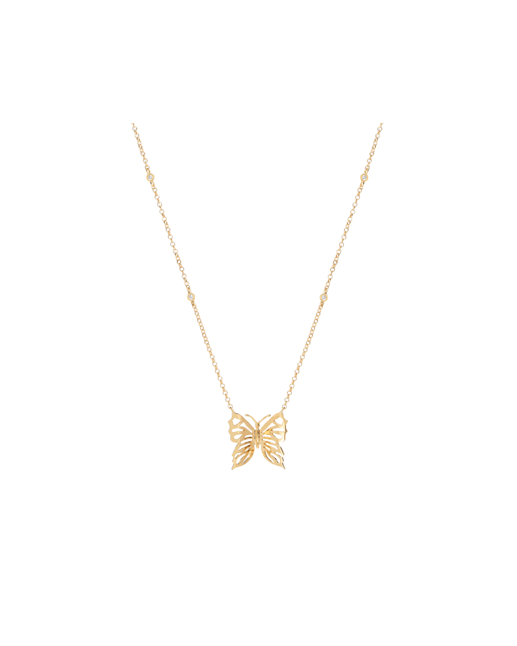 Colar Borboleta M em Ouro 18K e 4 Diamantes - Collab Duda
