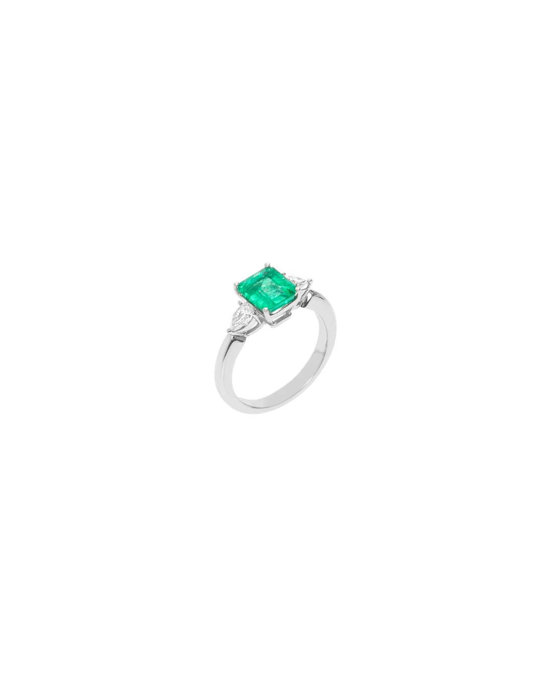 Anel Esmeralda Retangular de Diamantes em Ouro Branco 18K