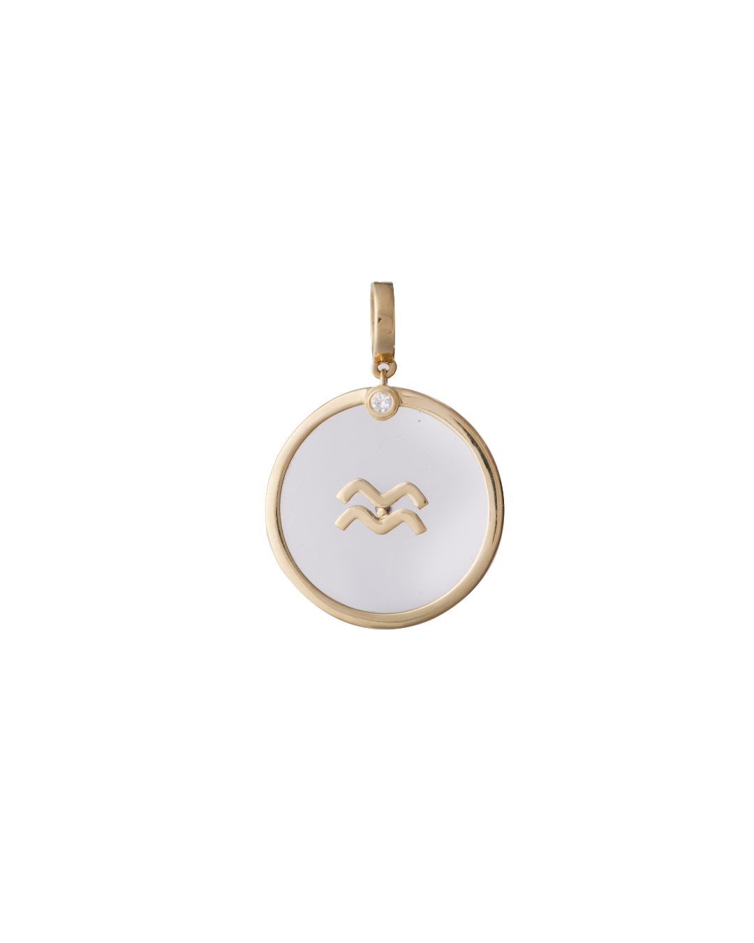 Pingente AQUÁRIO Quartzo Branco e Diamante em Ouro Amarelo 18k - Collab Mônica Salgado