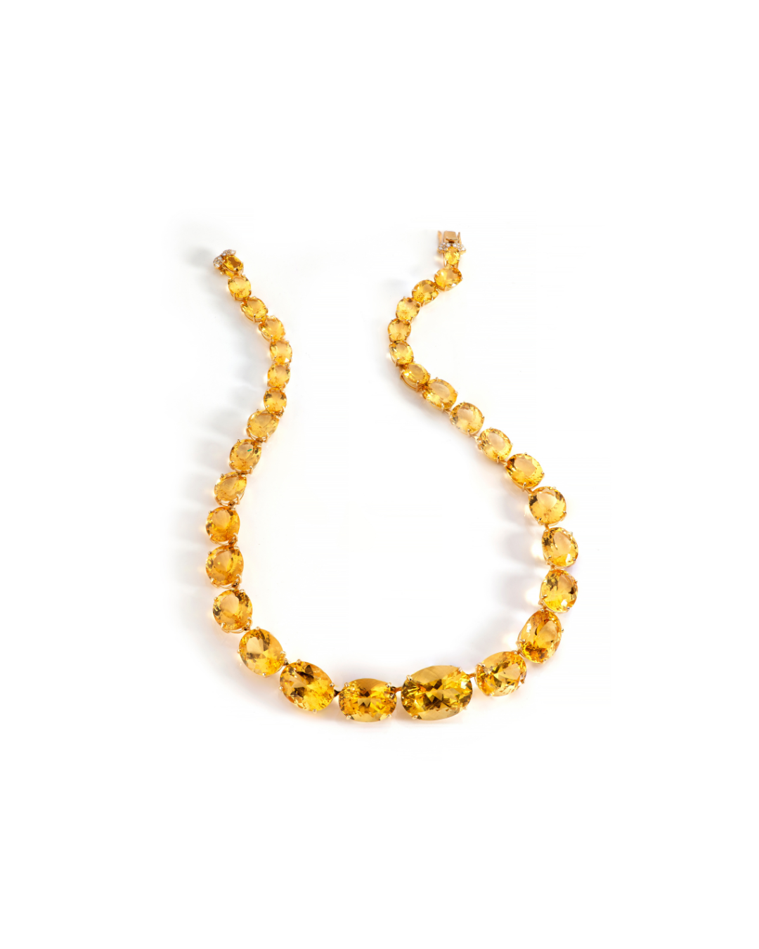 Colar GLAM Berilos Amarelos Ovais 33 pedras total 139,25ct em Ouro Branco 18K