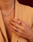 Anel Rubelita Oval Diamantes em Ouro Branco 18K