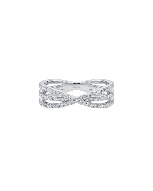 Anel Dois Dedos X em Ouro Branco 18K