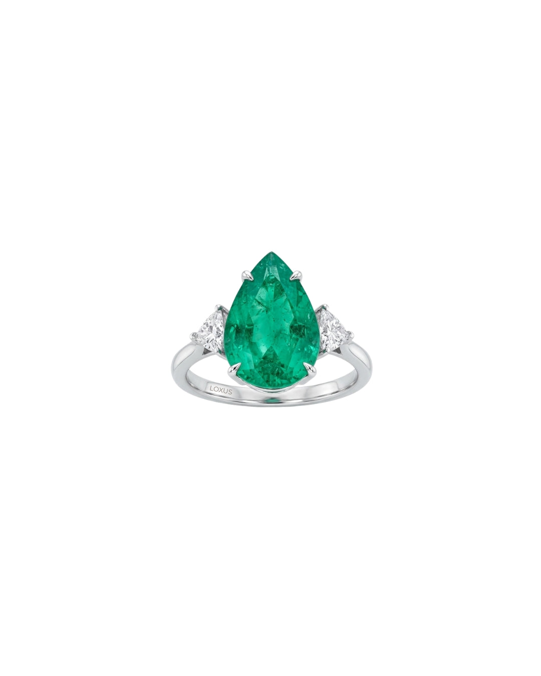 Anel Esmeralda Gota em Ouro Branco 18K