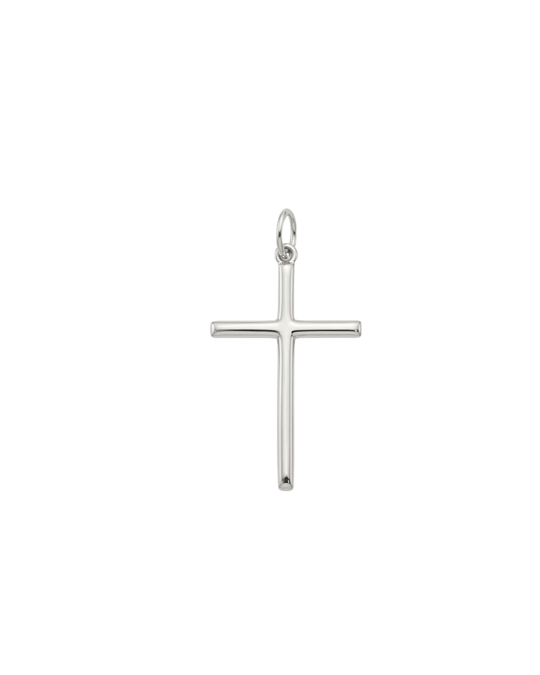Pingente Cruz Lisa M em Ouro Branco 18K