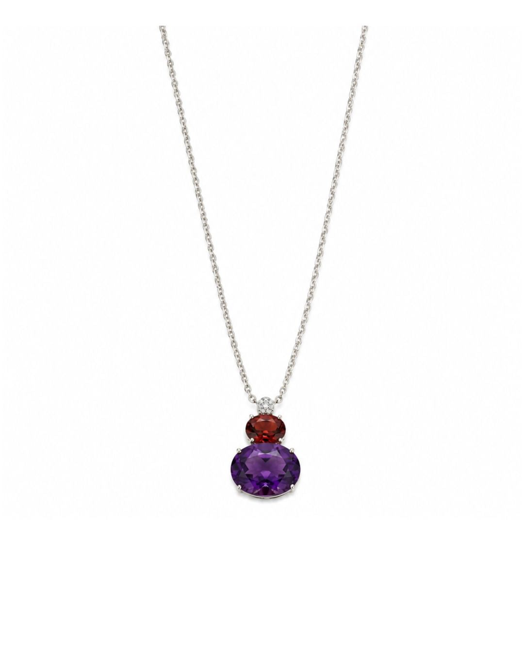 Colar Seixos Ametista Turmalina Rosa em Ouro Branco 18K