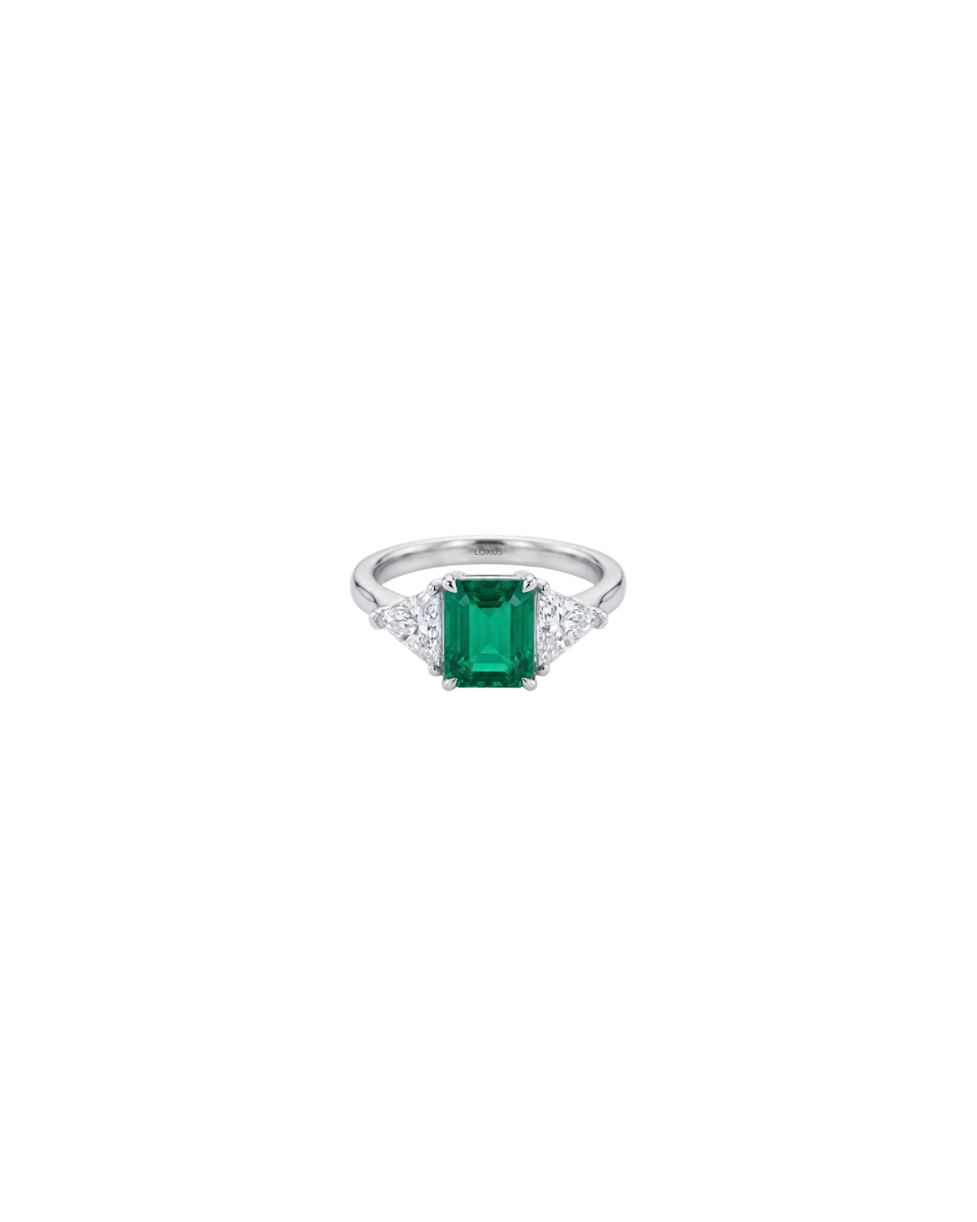 Anel Esmeralda Retangular em Ouro Branco 18K