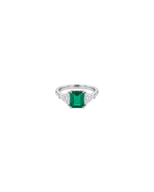 Anel Esmeralda Retangular em Ouro Branco 18K