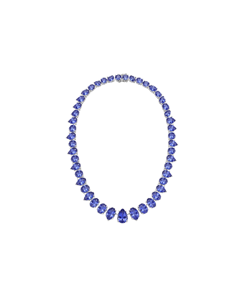 Colar Riviera Tanzanitas Gotas em Ouro Branco 18K