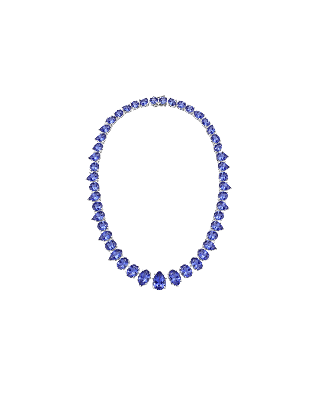 Colar Riviera Tanzanitas Gotas em Ouro Branco 18K