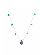 Colar Ametista e Esmeraldas Gotas em Ouro Branco 18K