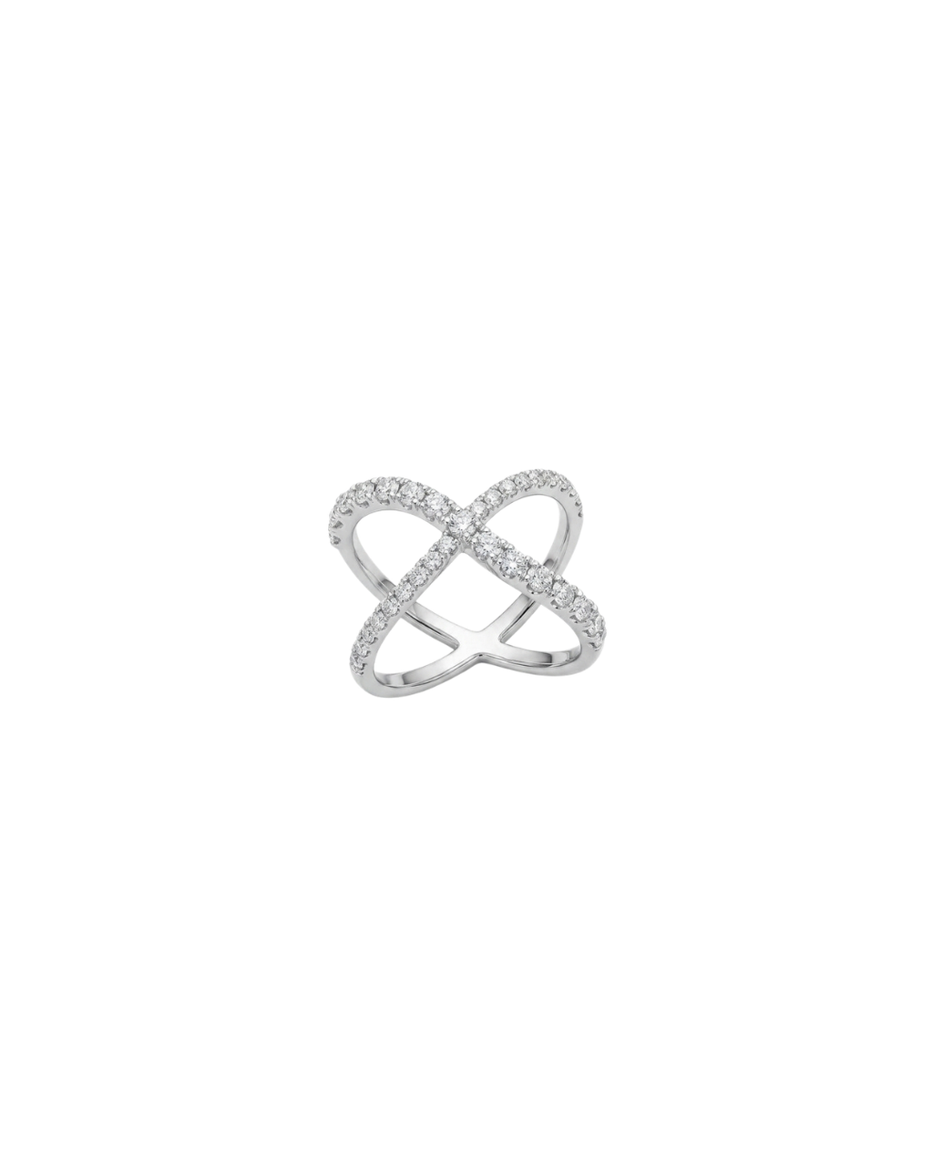 Anel X Ondulado Diamantes em Ouro Branco 18K