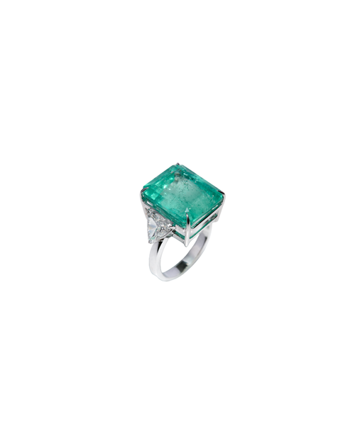Anel CUSHION Esmeralda Diamantes em Ouro Branco 18K