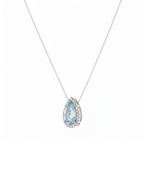 Colar Gota Água Marinha Duas Voltas Diamantes em Ouro Branco 18K