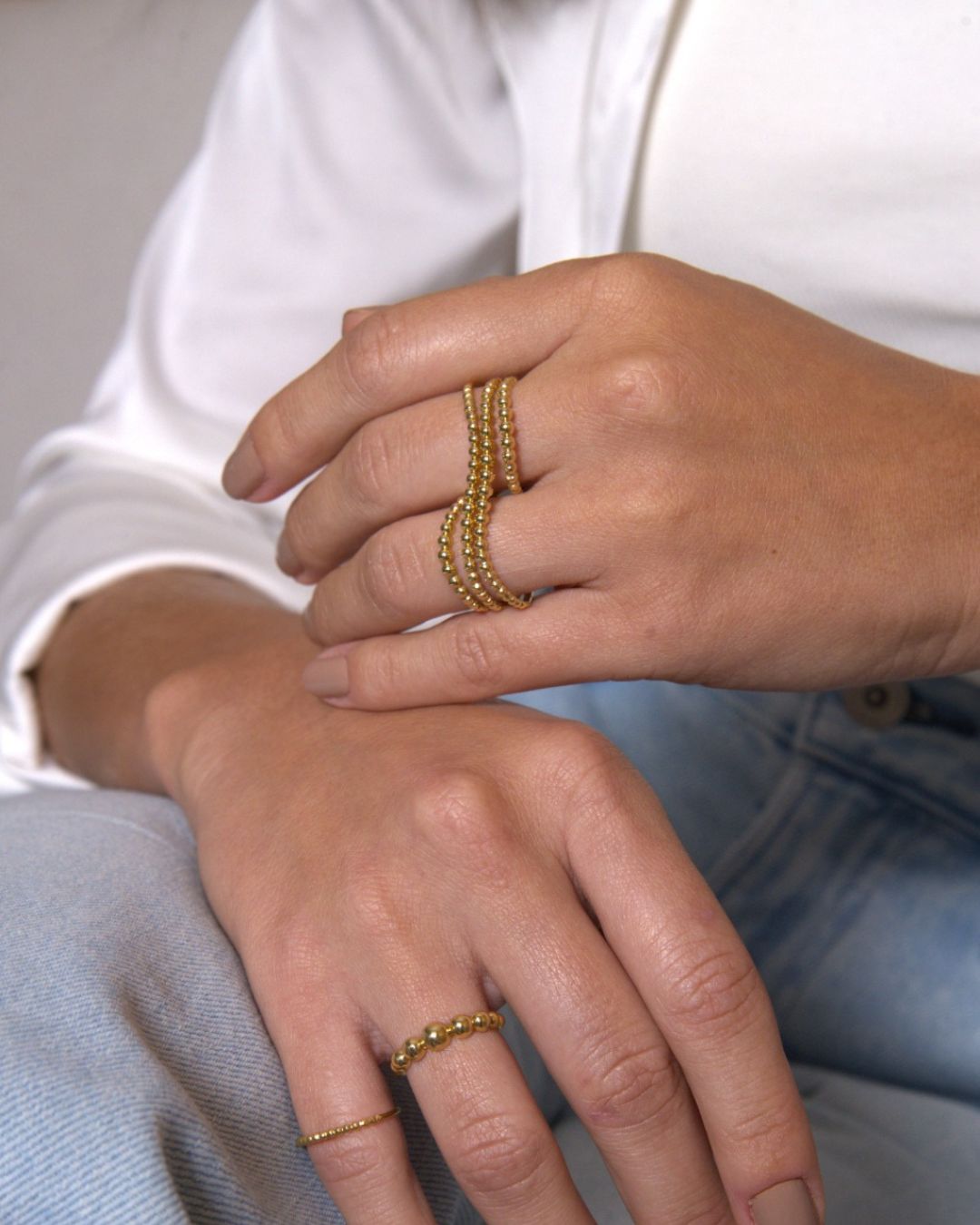 Anel WAVE Duplo Esferas em Ouro 18K
