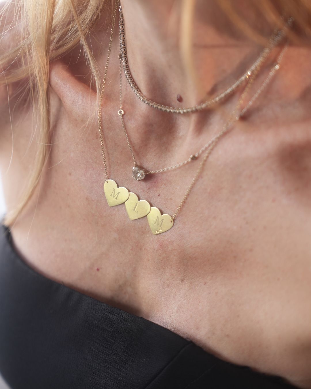 Colar Personalizável 3 Corações em Ouro 18K - Collab Lara Barreira