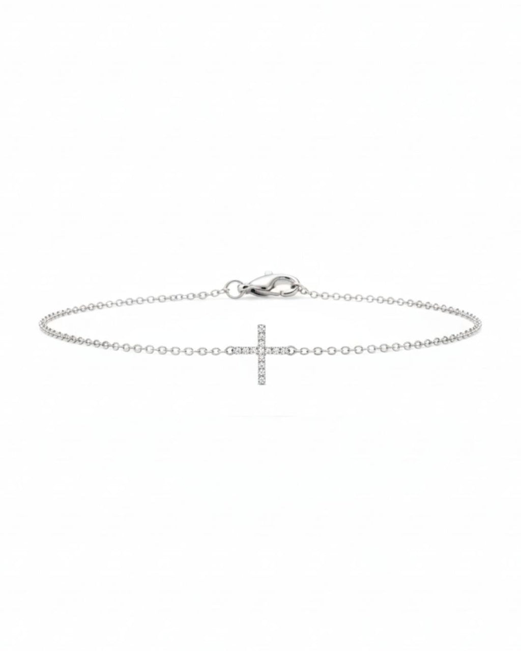 Pulseira Cruz Brilhantes em Ouro Branco 18K