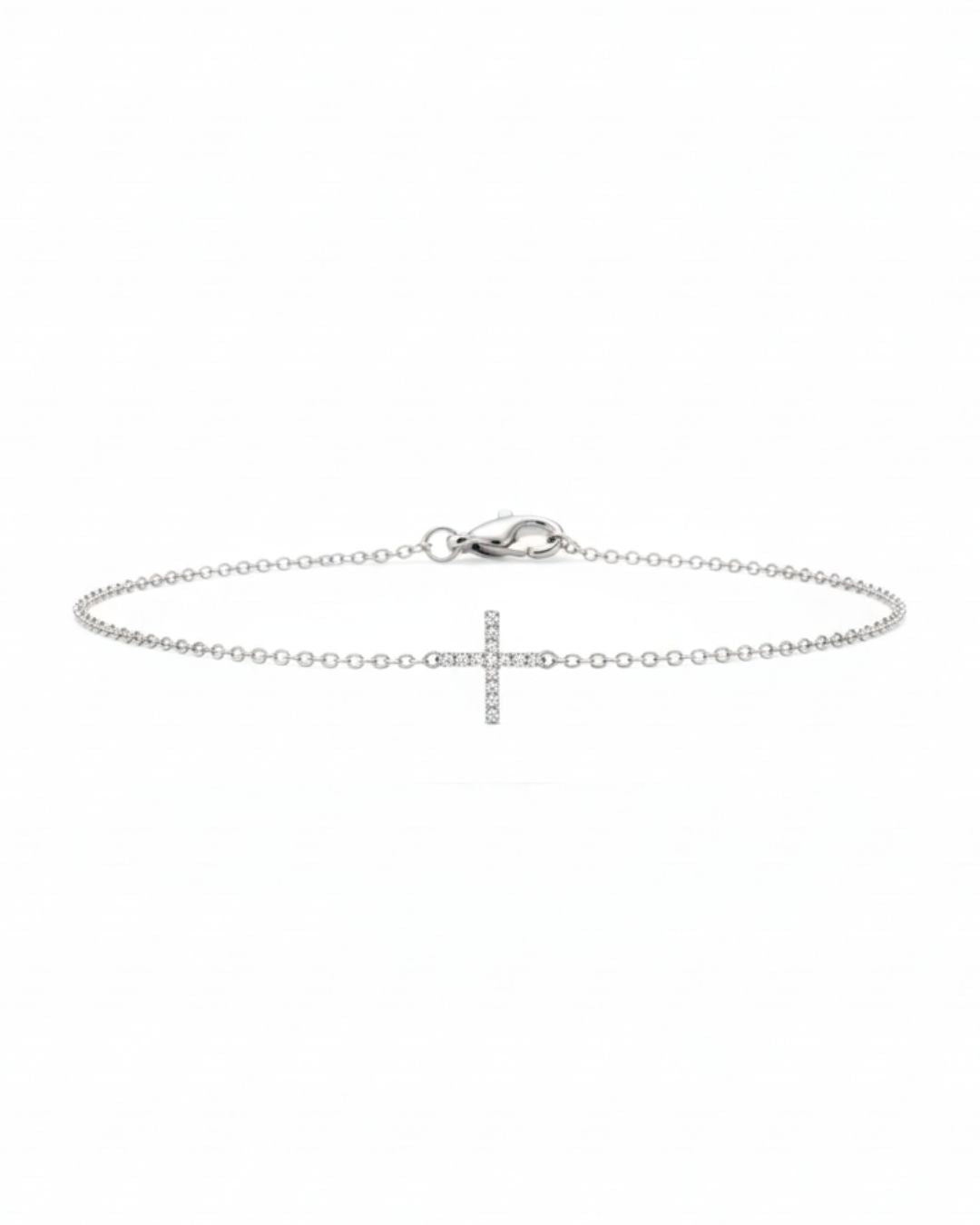Pulseira Cruz Brilhantes em Ouro Branco 18K