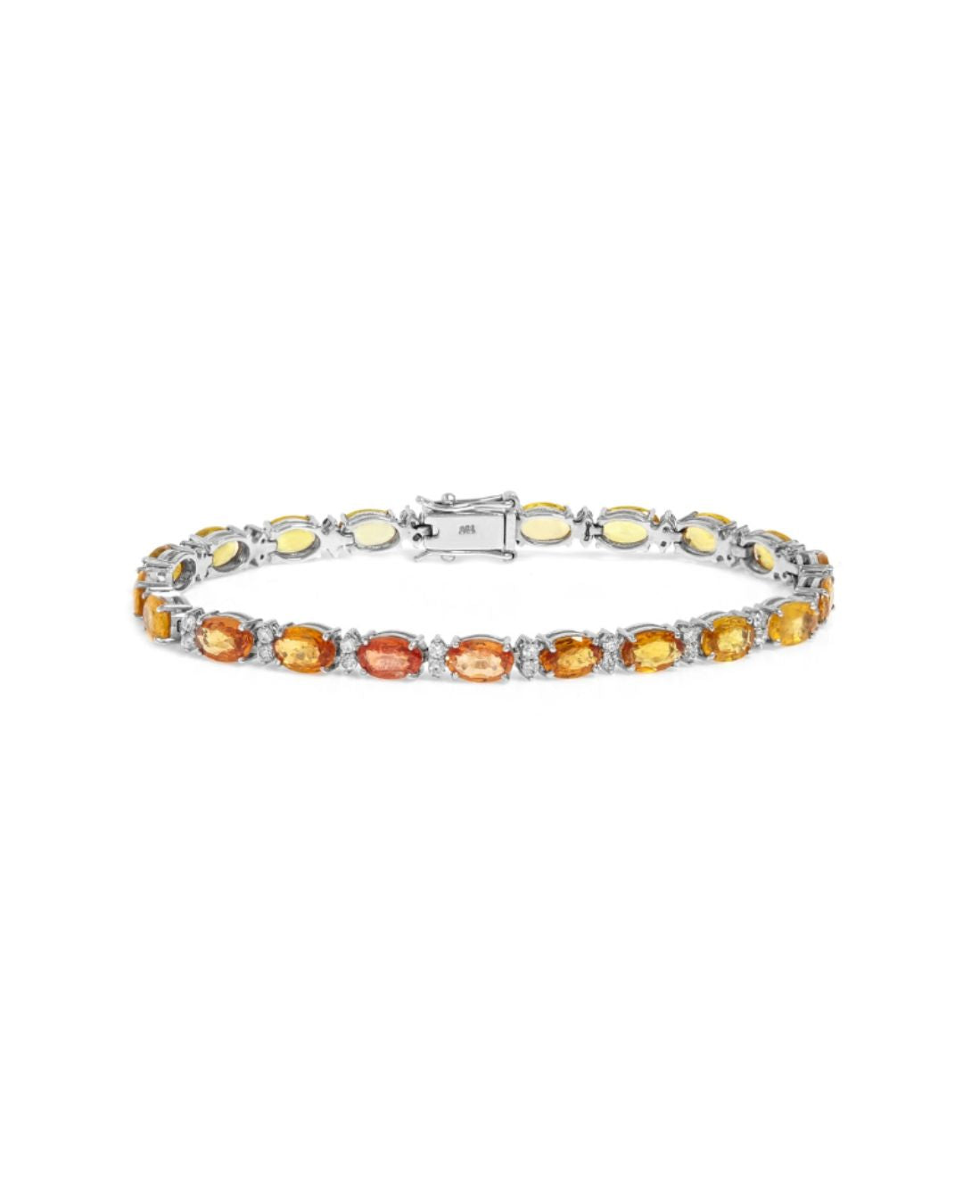 Pulseira Riviera Safira Amarela e Laranja Diamantes em Ouro Branco 18K