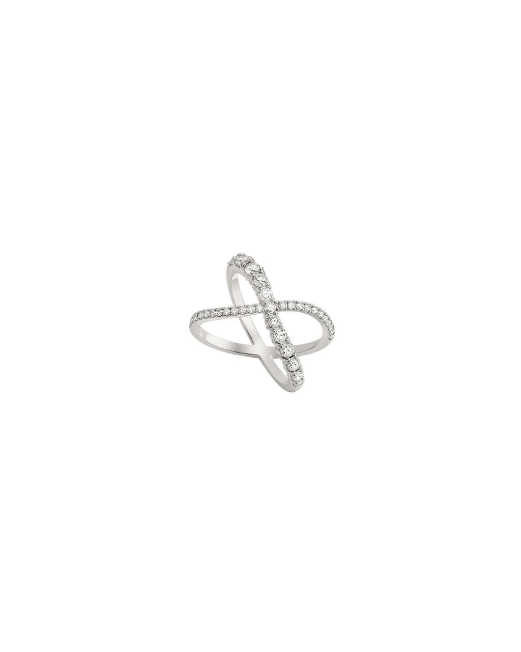 Anel X Ondulado Diamantes em Ouro Branco 18K