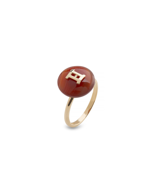Anel GÊMEOS Ágata Marrom em Ouro Amarelo 18k - Collab Mônica Salgado